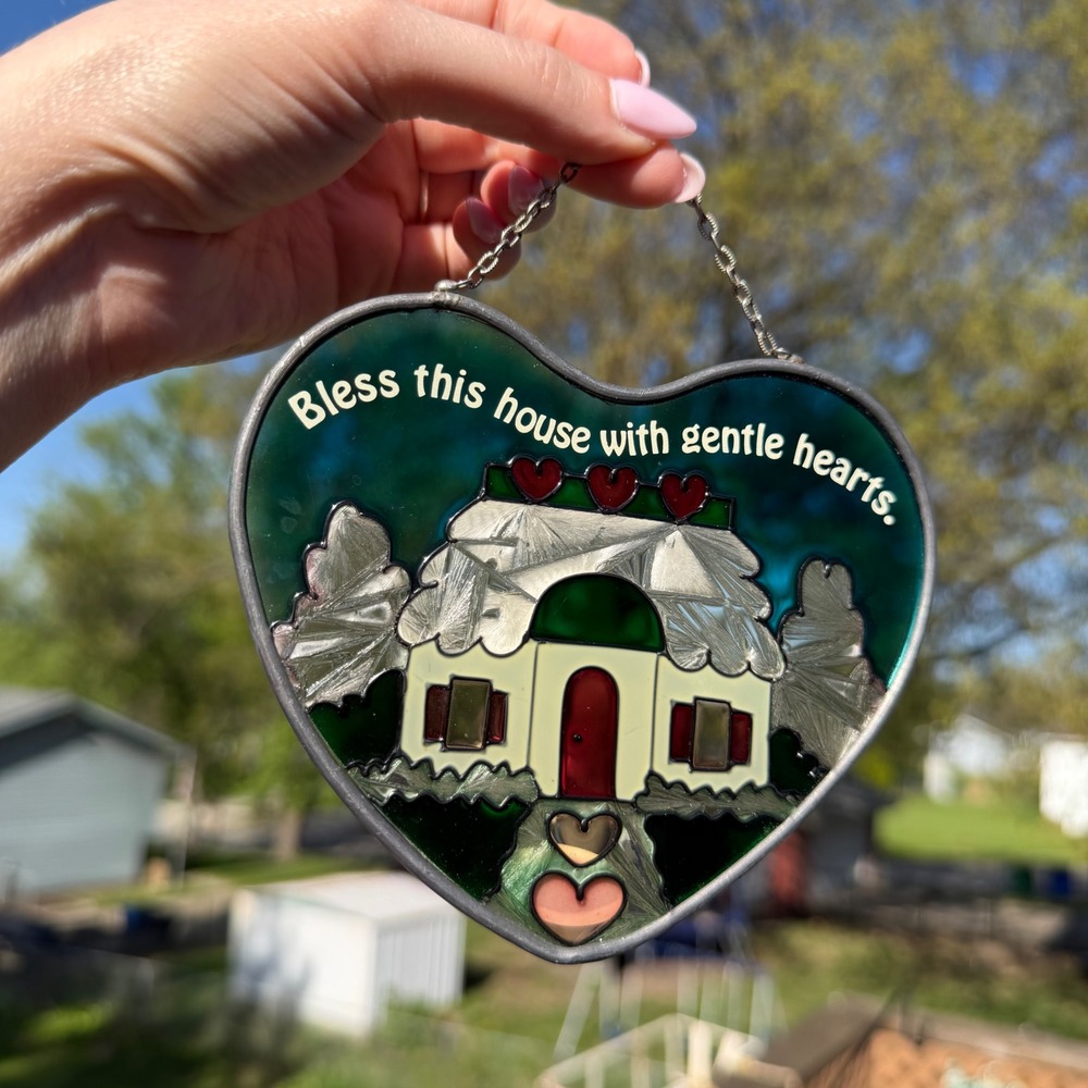 Joan Baker Designs Stained Glass Suncatcher Heart Bless This House Handpainted